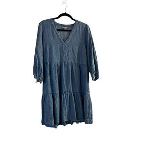 OLIVER BONAS British Tiered 3/4 Sleeve V-Neck Short Lyocell Denim Dress
